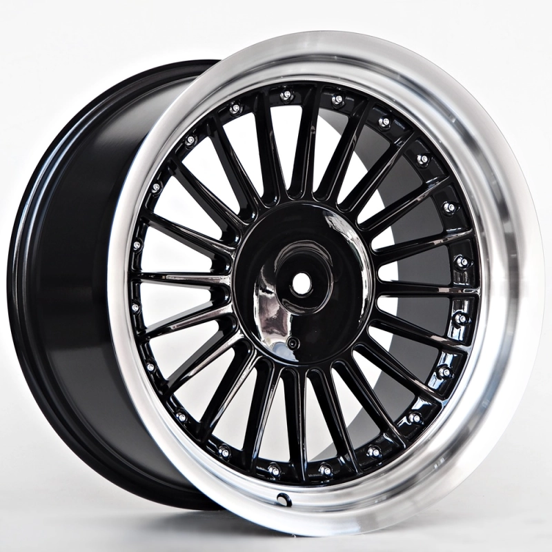 Ratlankis Steel 9X17 5X120 ET15 74,1 Black Machined Lip Chrome Rivets